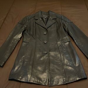 Jones New York black leather jacket size S